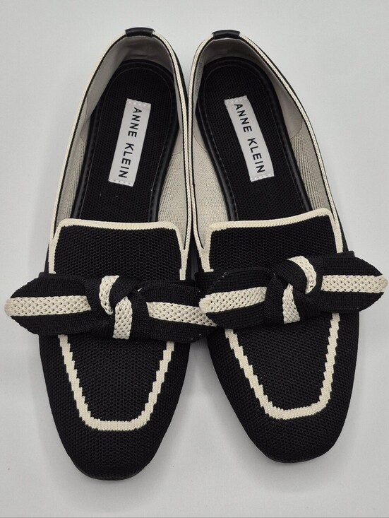Anne Klein Shoes - Anne Klein Black and Cream Knit Bow-Accent Loafers